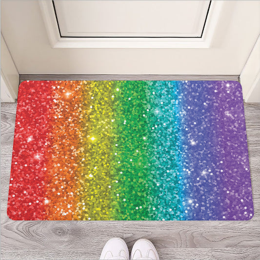 Rainbow (NOT Real) Glitter Print Rubber Doormat