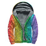 Rainbow (NOT Real) Glitter Print Sherpa Lined Zip Up Hoodie