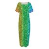 Rainbow (NOT Real) Glitter Print Short Sleeve Long Nightdress