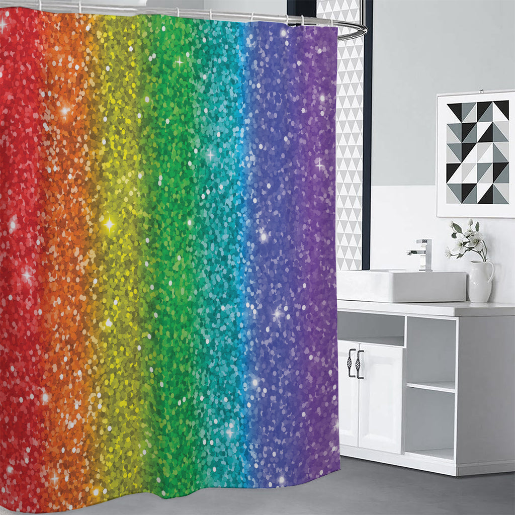 Rainbow (NOT Real) Glitter Print Shower Curtain