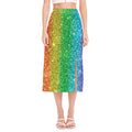 Rainbow (NOT Real) Glitter Print Side Slit Midi Skirt