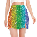 Rainbow (NOT Real) Glitter Print Side Slit Mini Skirt