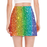 Rainbow (NOT Real) Glitter Print Side Slit Mini Skirt