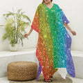 Rainbow (NOT Real) Glitter Print Silk V-Neck Kaftan Dress