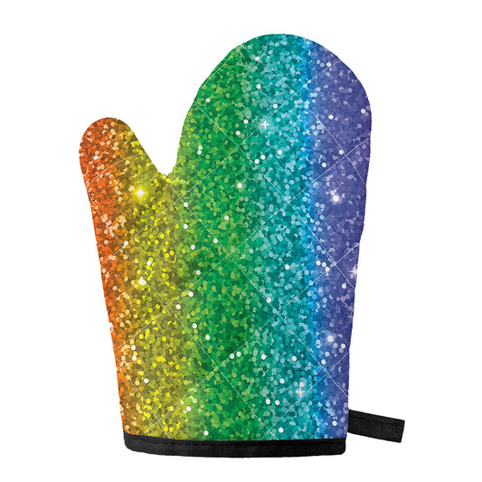 Rainbow (NOT Real) Glitter Print Single Oven Mitt