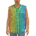 Rainbow (NOT Real) Glitter Print Sleeveless Baseball Jersey