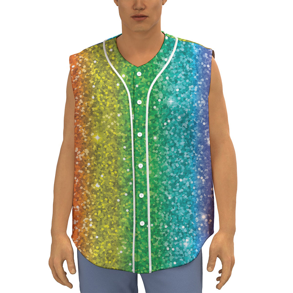 Rainbow (NOT Real) Glitter Print Sleeveless Baseball Jersey