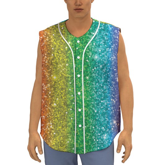 Rainbow (NOT Real) Glitter Print Sleeveless Baseball Jersey
