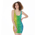 Rainbow (NOT Real) Glitter Print Sleeveless Bodycon Dress