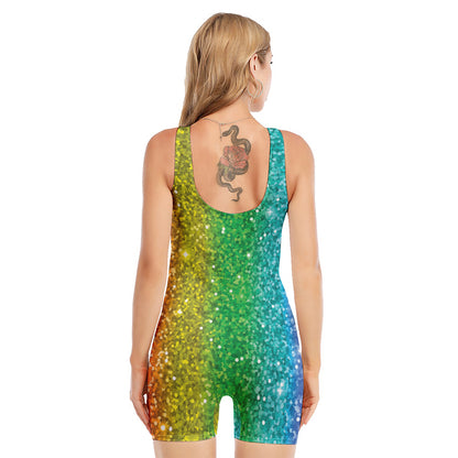 Rainbow (NOT Real) Glitter Print Sleeveless One Piece Swimsuit