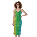 Rainbow (NOT Real) Glitter Print Slim Fit Midi Cami Dress