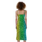 Rainbow (NOT Real) Glitter Print Slim Fit Midi Cami Dress