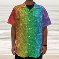 Rainbow (NOT Real) Glitter Print Textured Short Sleeve Shirt