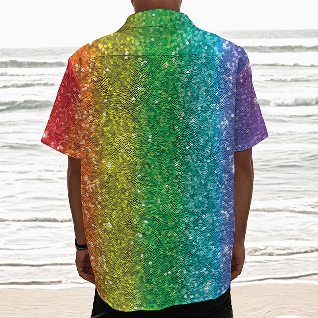 Rainbow (NOT Real) Glitter Print Textured Short Sleeve Shirt