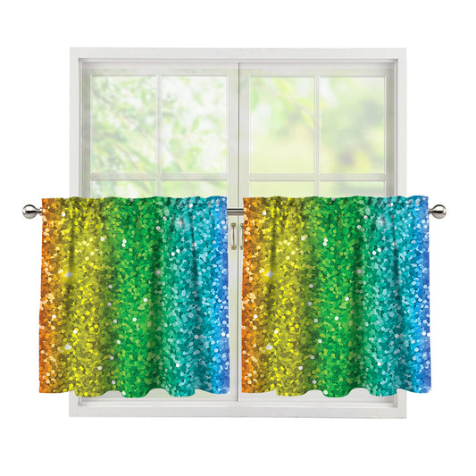 Rainbow (NOT Real) Glitter Print Tier Curtains