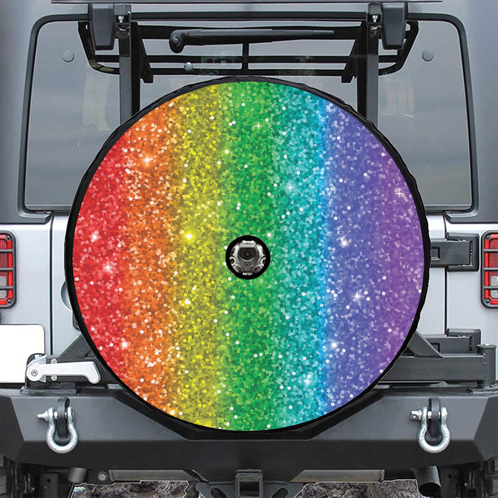 Rainbow (NOT Real) Glitter Print Tire Cover With Camera Hole