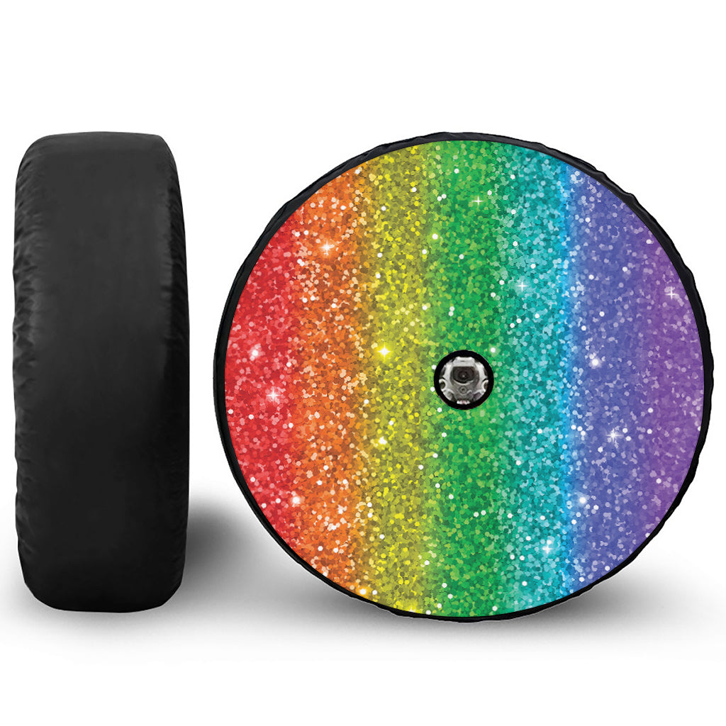 Rainbow (NOT Real) Glitter Print Tire Cover With Camera Hole