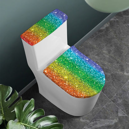 Rainbow (NOT Real) Glitter Print Toilet Lid And Tank Cover Set