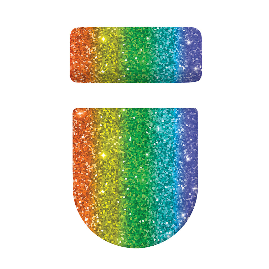 Rainbow (NOT Real) Glitter Print Toilet Lid And Tank Cover Set