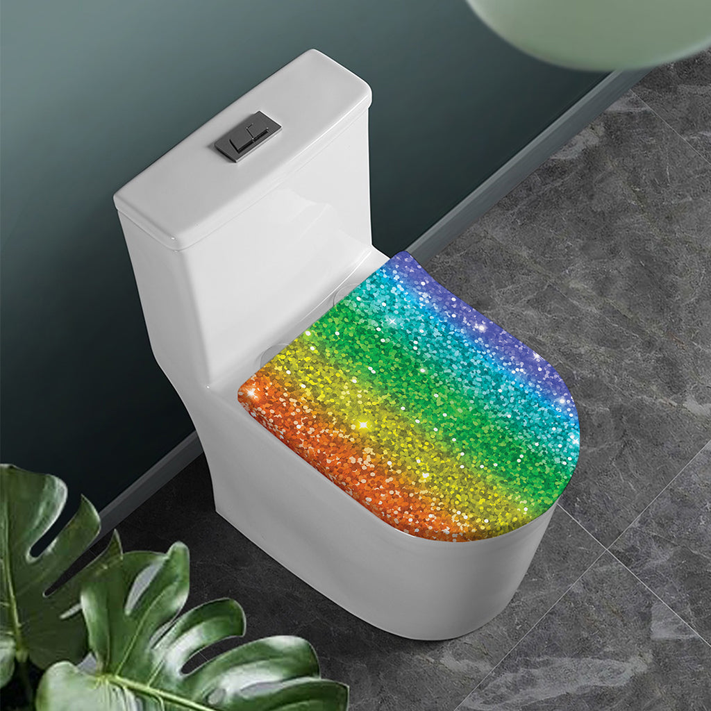 Rainbow (NOT Real) Glitter Print Toilet Lid Cover