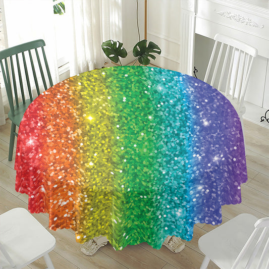 Rainbow (NOT Real) Glitter Print Waterproof Round Tablecloth
