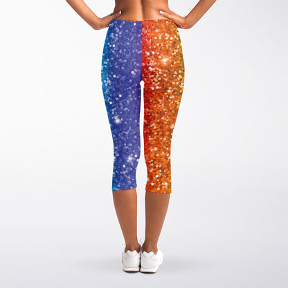 Rainbow (NOT Real) Glitter Print Women's Capri Leggings