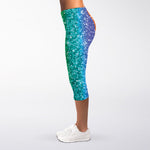 Rainbow (NOT Real) Glitter Print Women's Capri Leggings