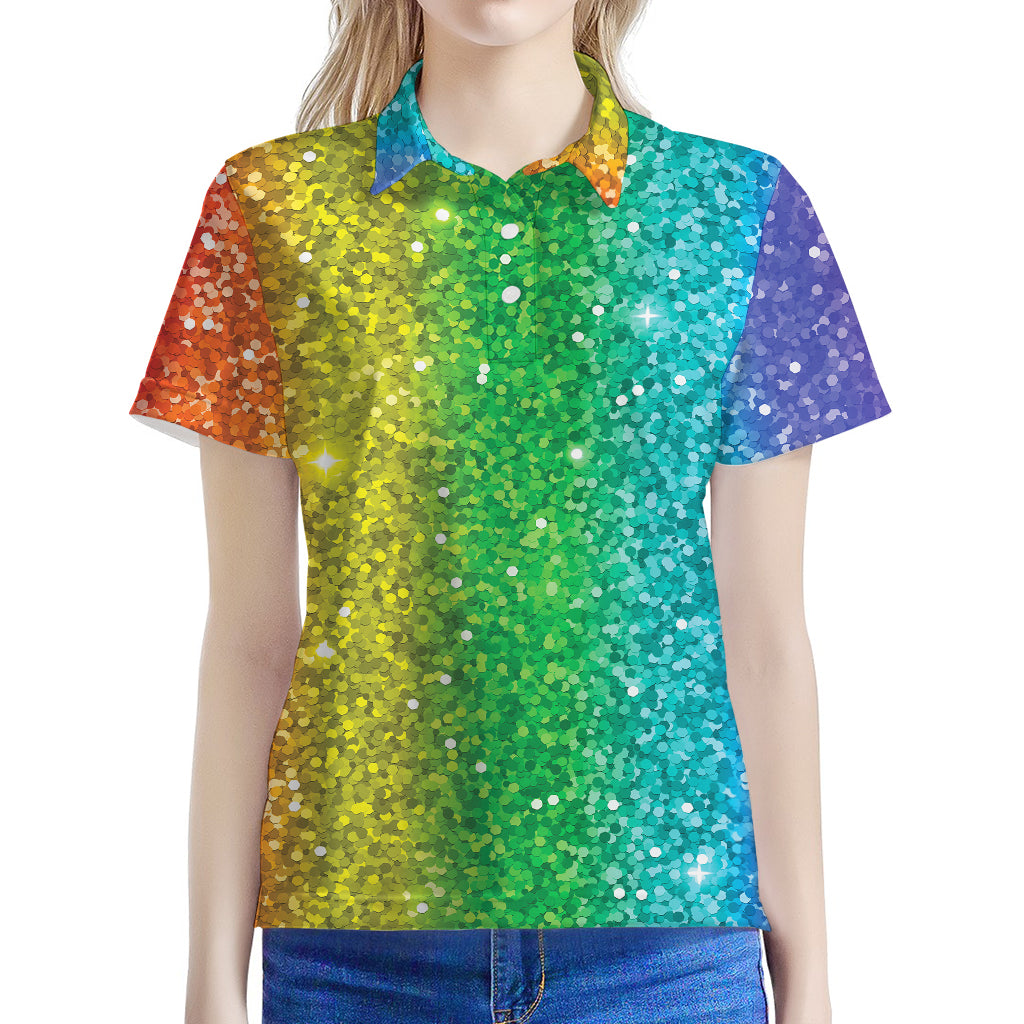 Rainbow (NOT Real) Glitter Print Women's Polo Shirt