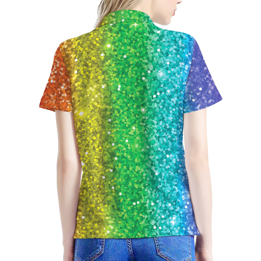 Rainbow (NOT Real) Glitter Print Women's Polo Shirt