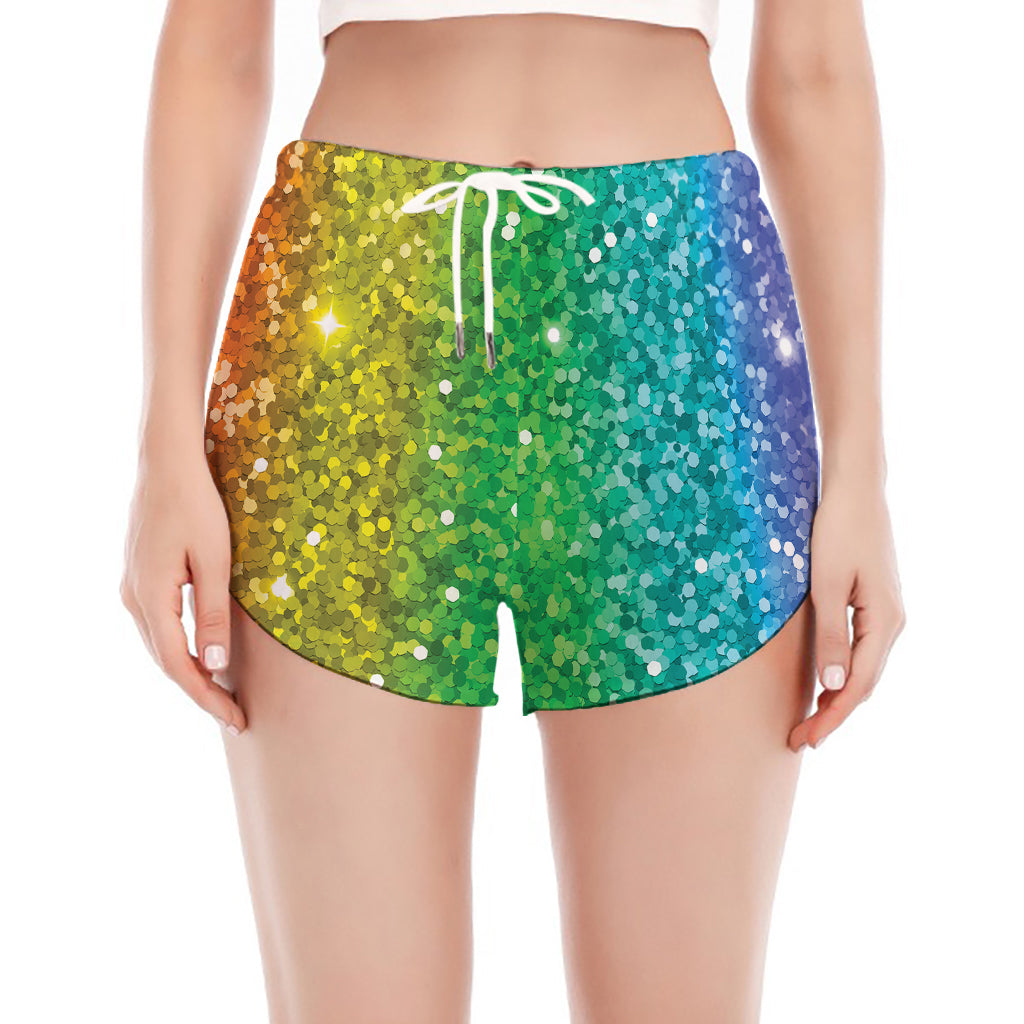 Rainbow (NOT Real) Glitter Print Women's Split Running Shorts