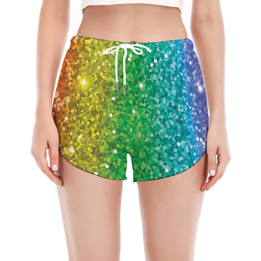Rainbow (NOT Real) Glitter Print Women's Split Running Shorts
