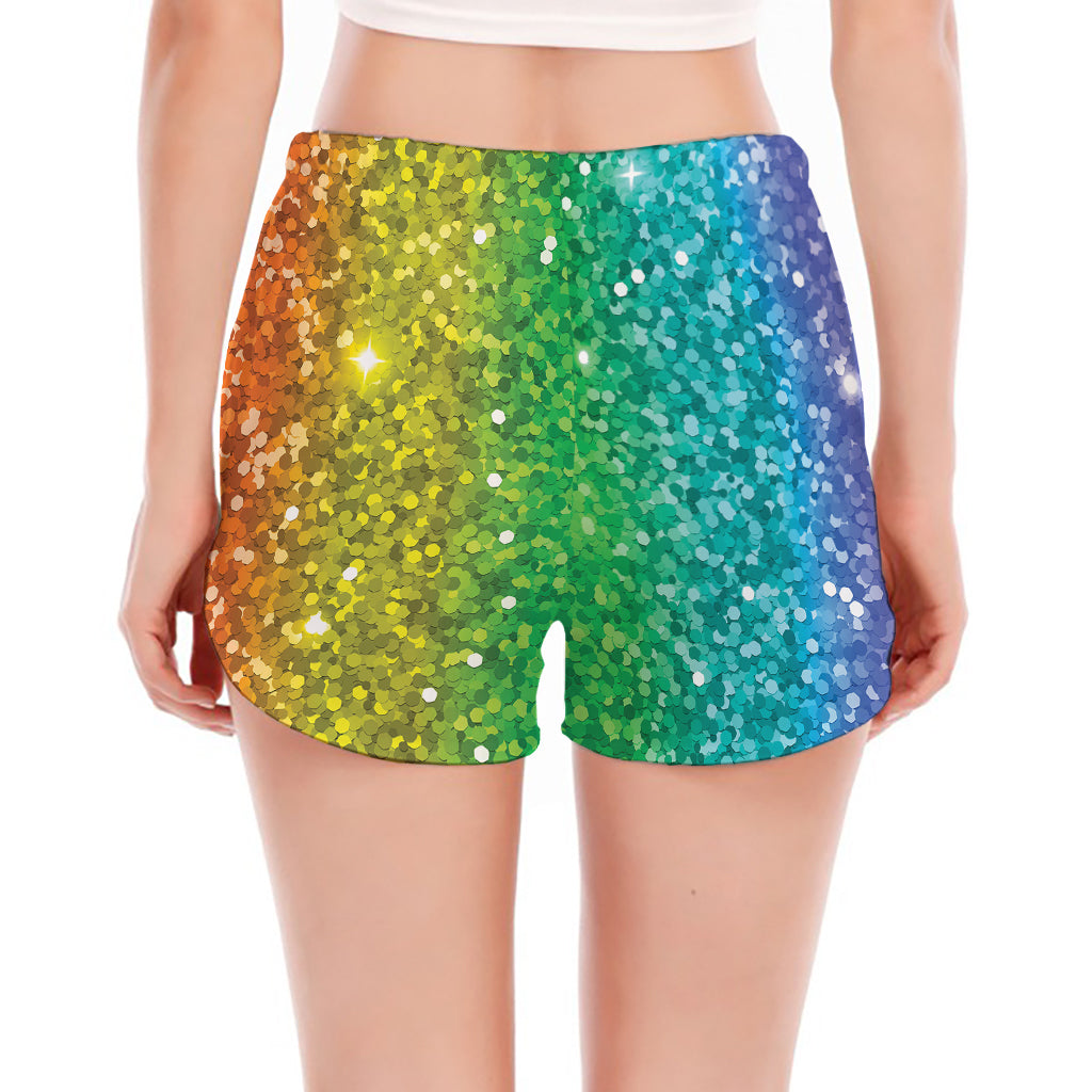 Rainbow (NOT Real) Glitter Print Women's Split Running Shorts