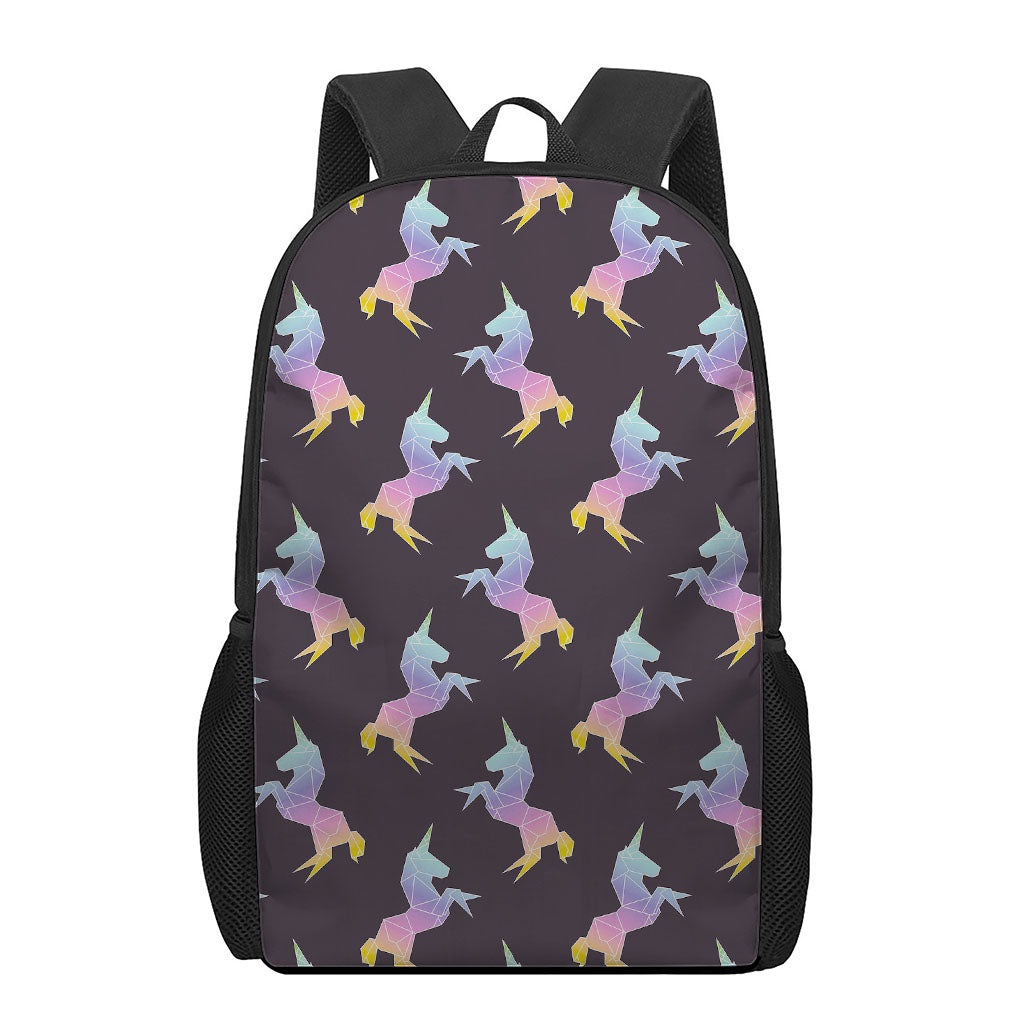 Rainbow Origami Unicorn Pattern Print 17 Inch Backpack