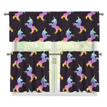 Rainbow Origami Unicorn Pattern Print 3 Piece Kitchen Curtains
