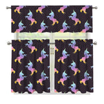 Rainbow Origami Unicorn Pattern Print 3 Piece Kitchen Curtains