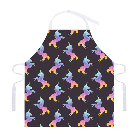 Rainbow Origami Unicorn Pattern Print Adjustable Apron