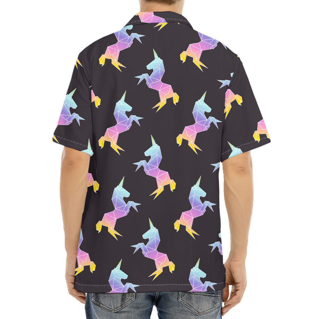 Rainbow Origami Unicorn Pattern Print Aloha Shirt