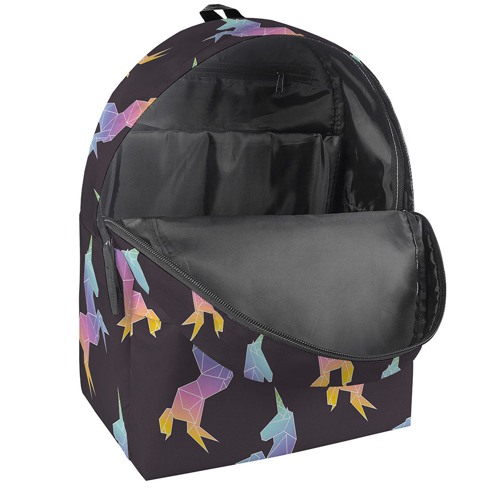 Rainbow Origami Unicorn Pattern Print Backpack