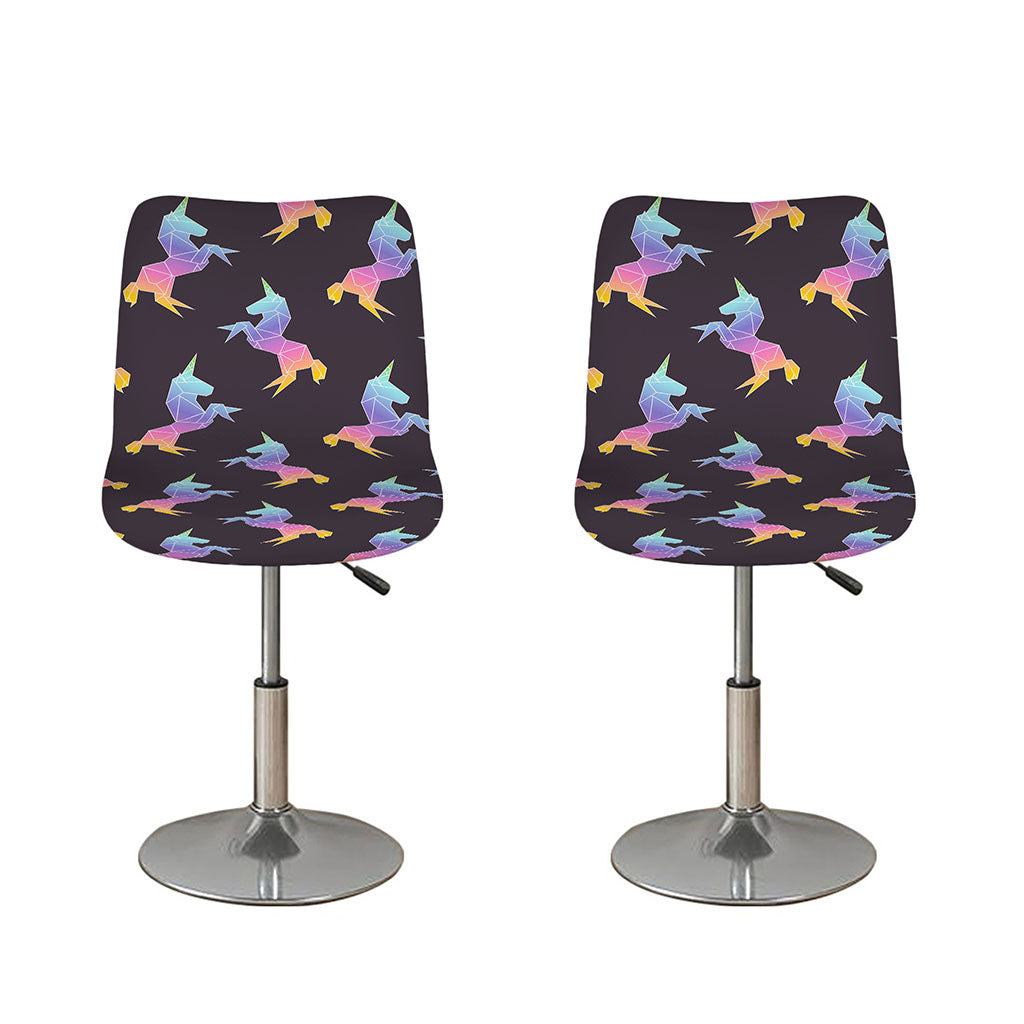 Rainbow Origami Unicorn Pattern Print Bar Stool Covers