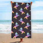 Rainbow Origami Unicorn Pattern Print Beach Towel