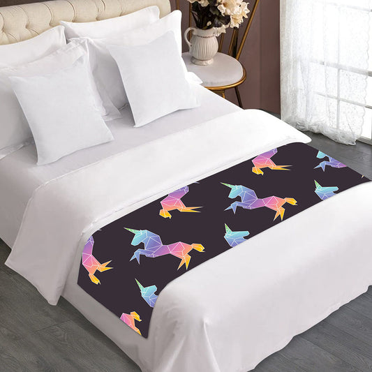 Rainbow Origami Unicorn Pattern Print Bed Runner
