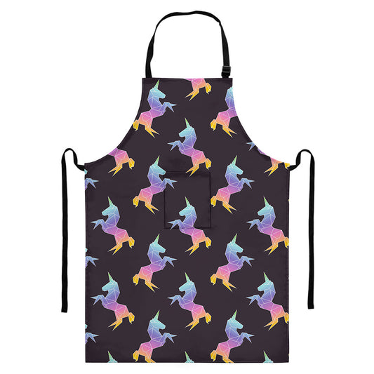 Rainbow Origami Unicorn Pattern Print Bib Apron With Pocket