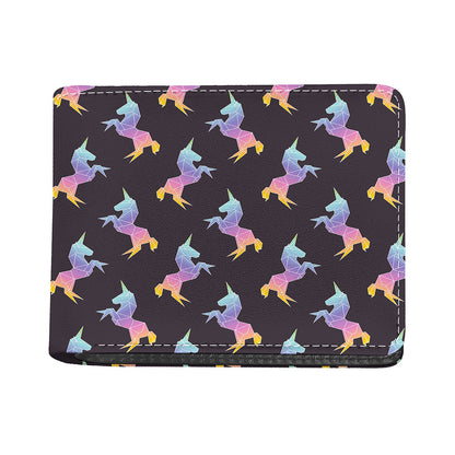 Rainbow Origami Unicorn Pattern Print Bifold Wallet