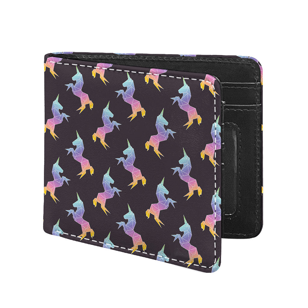 Rainbow Origami Unicorn Pattern Print Bifold Wallet