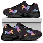 Rainbow Origami Unicorn Pattern Print Black Chunky Shoes