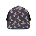 Rainbow Origami Unicorn Pattern Print Black Mesh Trucker Hat