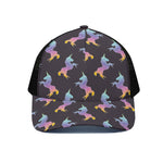 Rainbow Origami Unicorn Pattern Print Black Mesh Trucker Cap