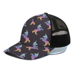 Rainbow Origami Unicorn Pattern Print Black Mesh Trucker Cap