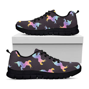 Rainbow Origami Unicorn Pattern Print Black Running Shoes