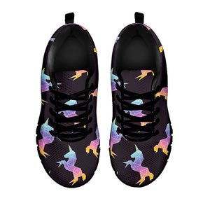 Rainbow Origami Unicorn Pattern Print Black Running Shoes